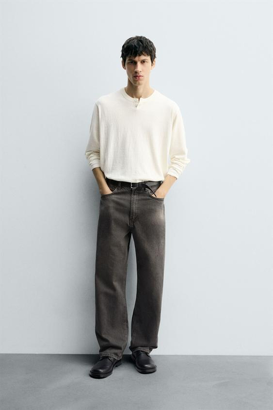 ZARA ДЖИНСЫ ПРЯМОГО КРОЯ RELAXED FIT, МЯГКИЙ СЕРЫЙ