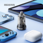 Автомобильное зарядное устройство Crystal USB A + USB-C, PD, QC 3.0, 30Вт, прозрачный, черный