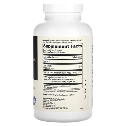 DaVinci Laboratories, Омега 3 HP-D, 120 мягких таблеток