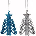 Подвески в блестках «Елочка кудрявая» 7 см (набор 2шт), синий/серебро