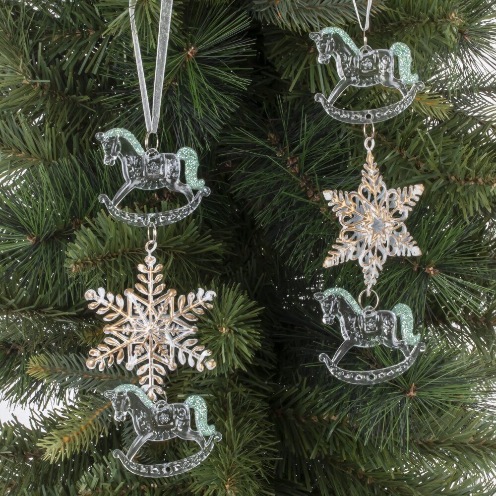 GAEM Украшение новогоднеe подвеска"Снежинка с лошадками", L6,5 W1 H19 см, 2в.