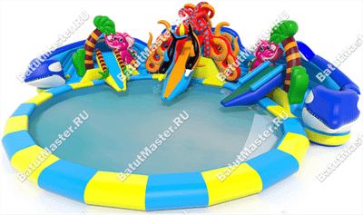 Надувной наземный аквапарк «Аквасфера» с бассейном, 20x18.5x7 м.