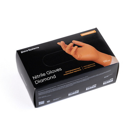 Shine Systems Nitrile Gloves Diamond - текстурированные ультрапрочные нитриловые перчатки, размер "L", цвет оранжевый 100 шт