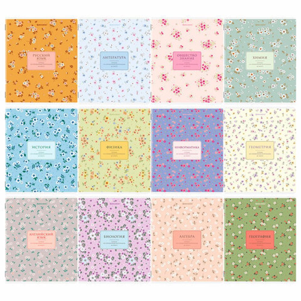 Тетради предметные, КОМПЛЕКТ 12 ПРЕДМЕТОВ, 48 л., рельефный картон, BRAUBERG "BLOSSOM", 405179