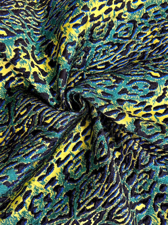 Костюмная жаккард леопард, зеленый/желтый/черный, люрекс электрик NB/Esc#004