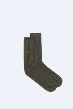 ZARA НОСКИ С ПОЛОСОЙ И ВЫШИВКОЙ, ТЕМНЫЙ ХАКИ