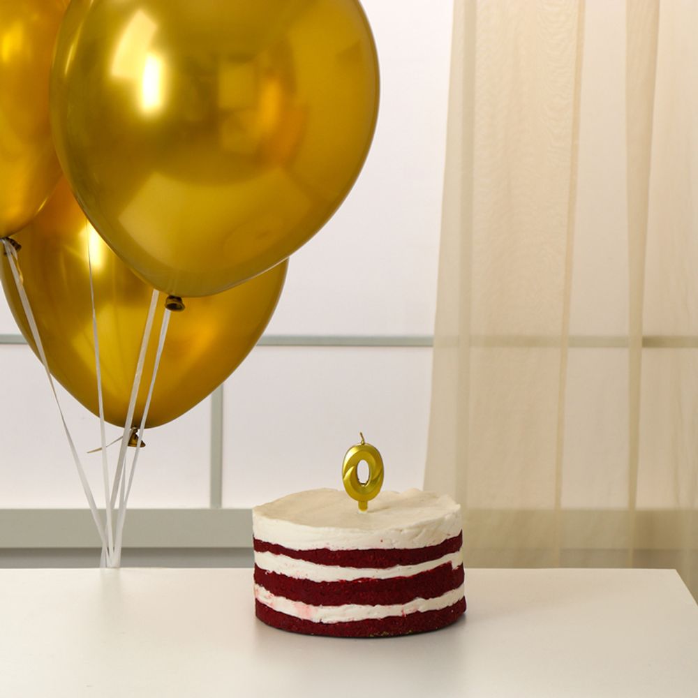 Свеча для торта цифра золотая 0 + воздушные шары, 5шт