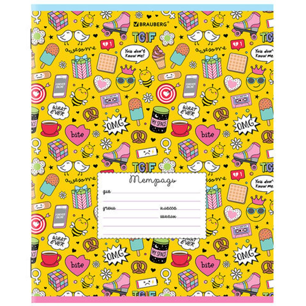 Тетрадь 24 л. BRAUBERG линия, обложка картон, "ЯРКИЙ МИКС", 106488, 5шт