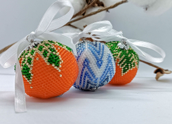 Елочная Игрушка, Шарики на Елку из Бисера, Ручная работа, Мандаринка