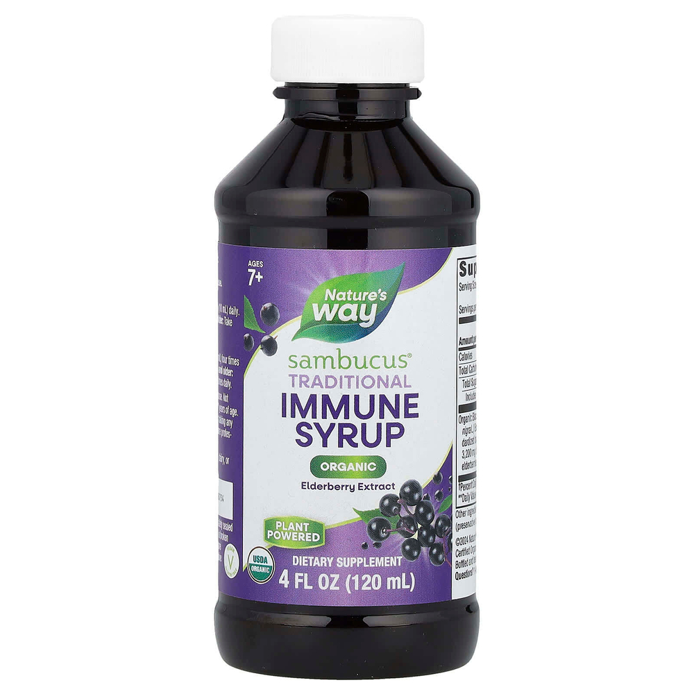 Nature's Way, Sambucus®, традиционный иммунный сироп, органический экстракт бузины, для детей от 7 лет, 50 мг, 120 мл (4 жидк. Унции)