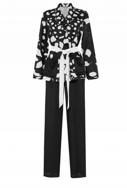 Брючный костюм из шелка чёрно-белый 07-19 SS