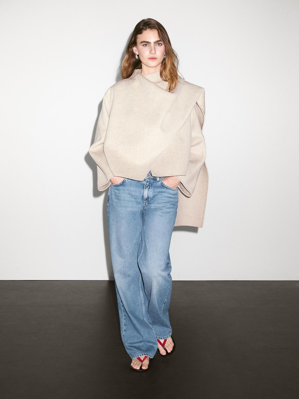 Massimo Dutti Короткое пальто с платком, натуральный