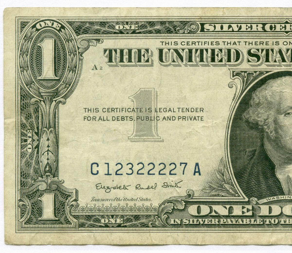 Банкнота США 1 доллар (серебряный сертификат) 1957A C 12322227 A. VF (Красивый номер)