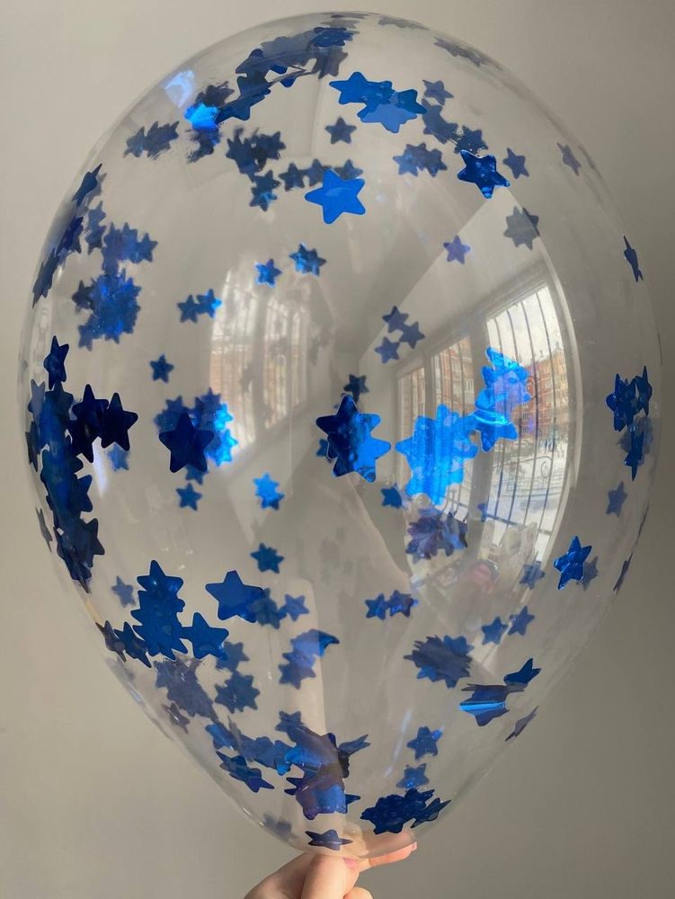 Воздушный шар с наполнением конфетти звезда синий ПАЛИТРА №4421