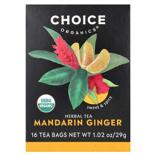 Choice Organics, Herbal Tea, мандарин и имбирь, без кофеина, 16 чайных пакетиков, 29 г (1,02 унции)