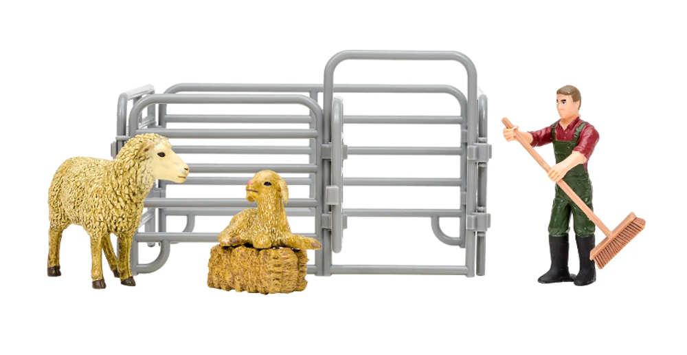 Игровой набор Masai Mara серия Мир домашних животных. На ферме: фермер, 2 овцы, загон, сено