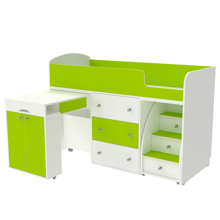 Кровать-чердак КарИВи Малыш Белый  Лайм