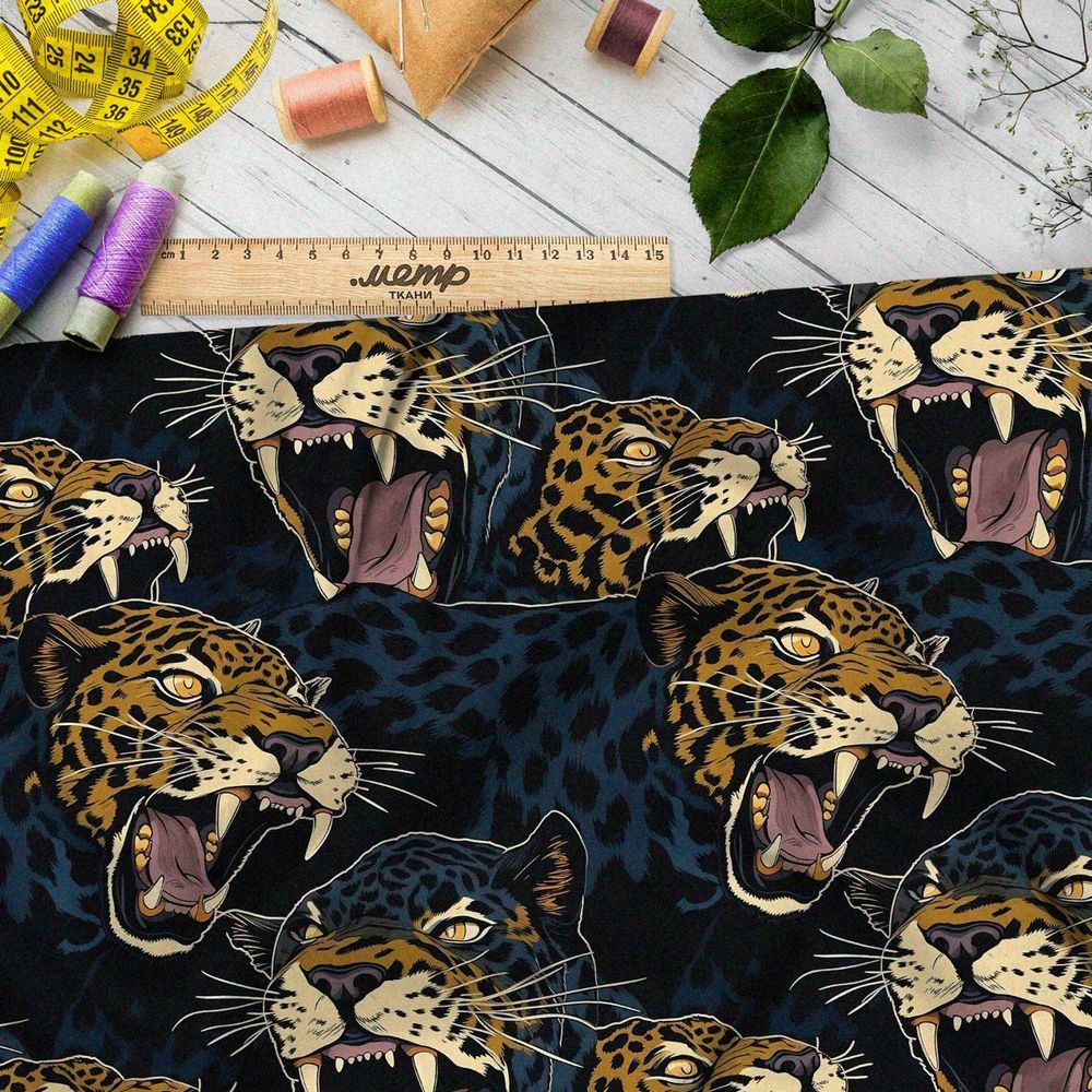 Ткань премиум таффета пятнистая ночная кошка