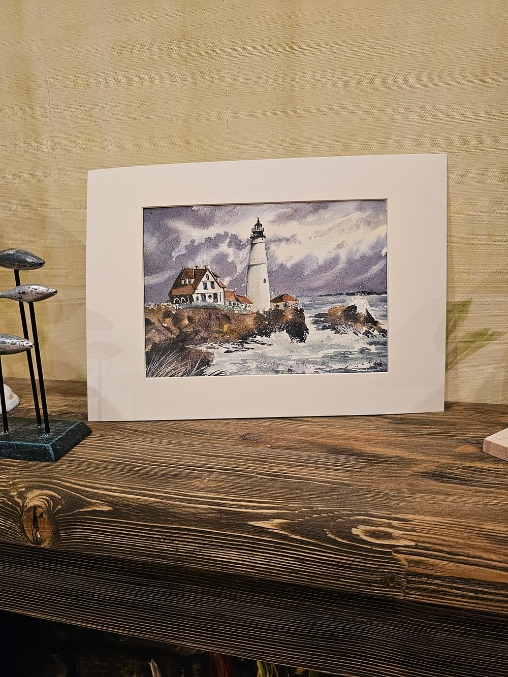 Картина авторская акварельная в паспарту 21*30 см на стену для интерьера "Маяк Портленд-Хед. США"