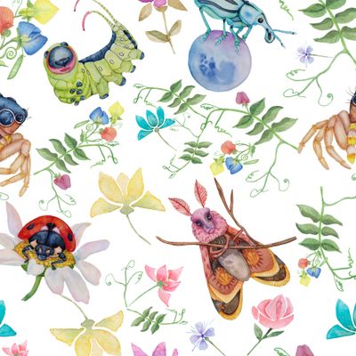 Seamless texture of cute bugs.