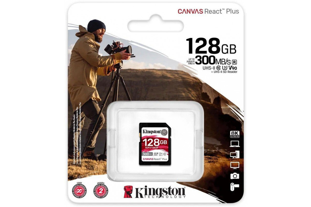 Карта памяти Kingston SDXC Canvas React Plus UHS-II V90 U3 (300/260MB/s) 128GB