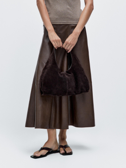 Massimo Dutti Сумка из замши среднего размера, коричневый