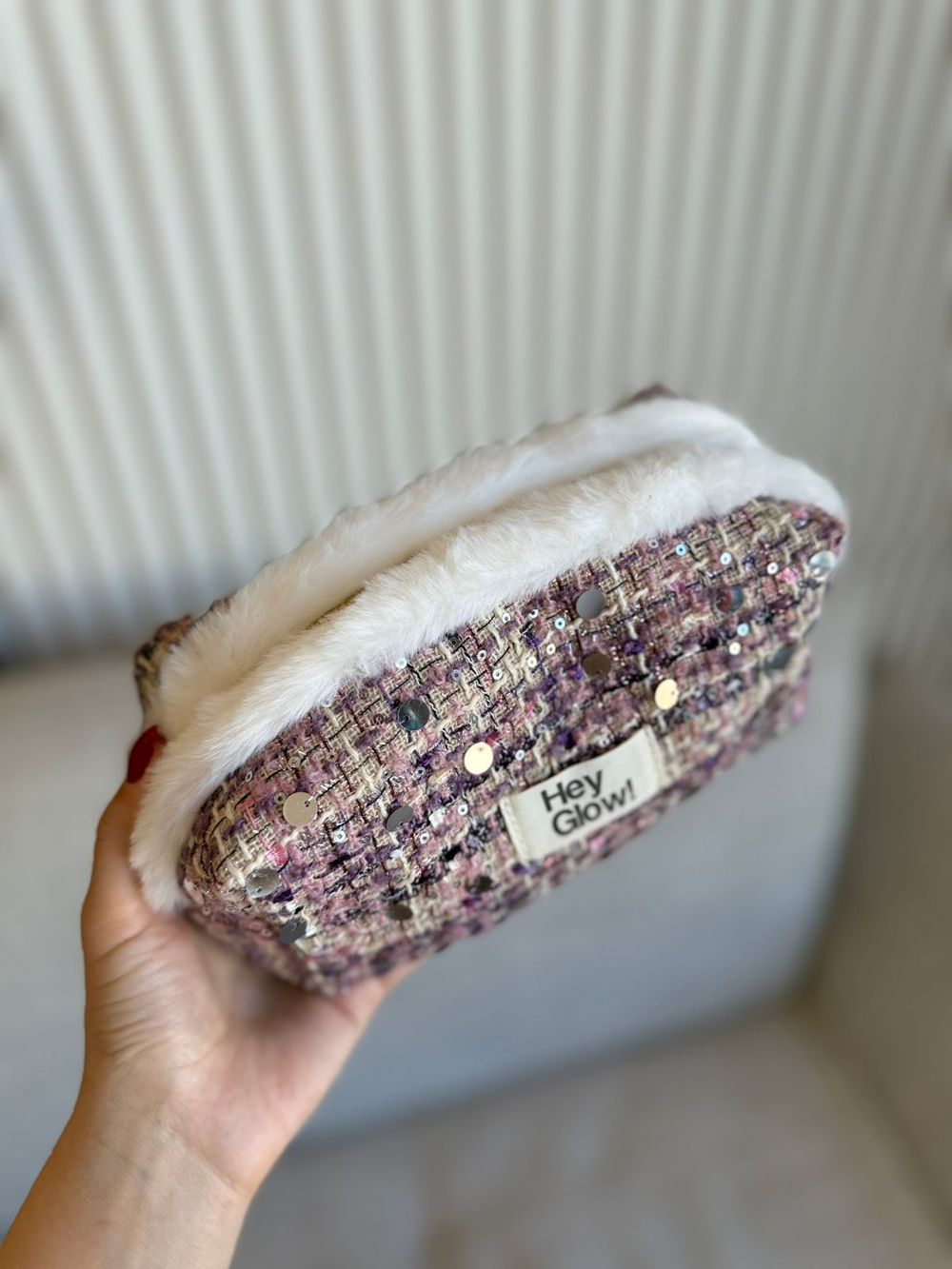 HEY GLOW Серый, Розовый твид с блесками