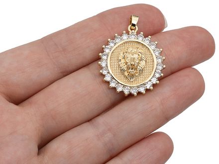 Подвеска круглая "Лев" 27мм, с кристаллами