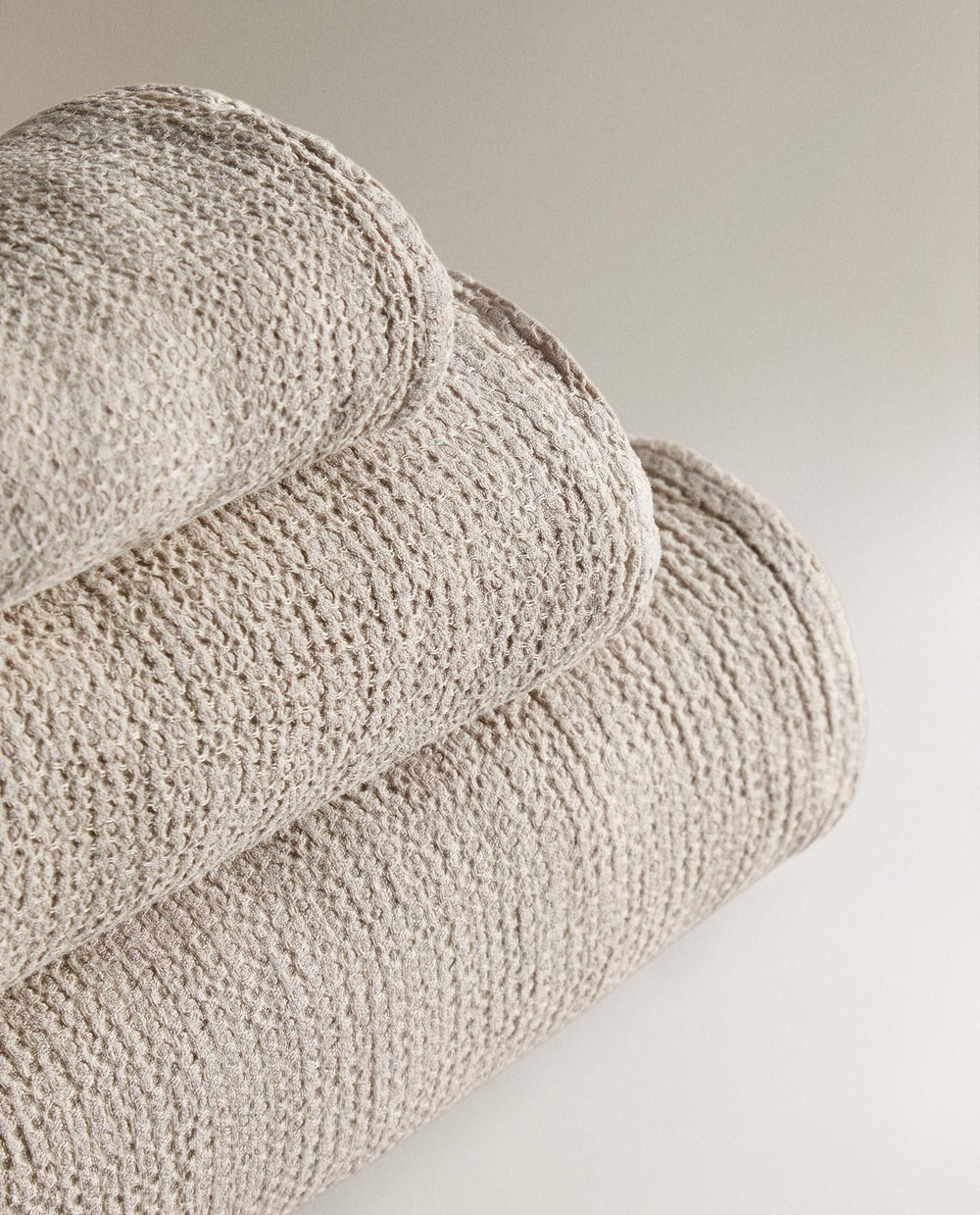 Zara Home - Льняное банное полотенце с вафельной текстурой, бежевый, 30х50 см