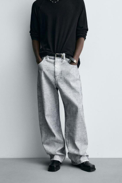 ZARA ДЖИНСЫ BAGGY FIT С ВОСКОВЫМ ПОКРЫТИЕМ, БЕЛЫЙ