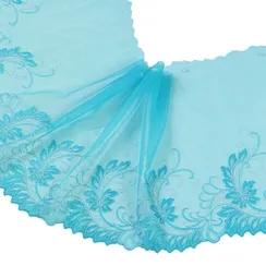 Вышивка на сетке ментол/бирюза 24 см (правая)