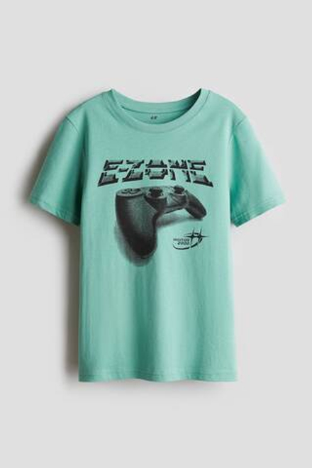H&M Футболка из хлопка с принтом, зеленый
