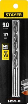 STAYER HSS-R, 9.0 х 125 мм, быстрорежущая сталь P6M5, сверло по металлу, Professional (29602-9)