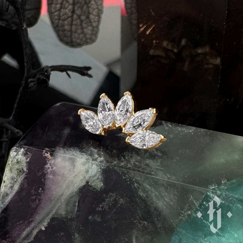 Кластер "Five Marquise" - Желтое золото - White CZ