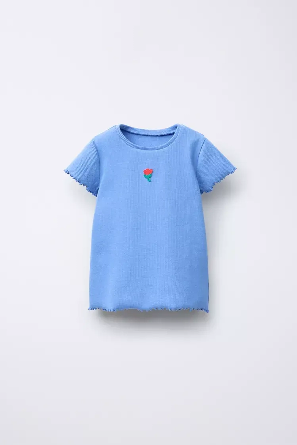 ZARA ФУТБОЛКА В РУБЧИК С ВЫШИВКОЙ, ЯРКО-СИНИЙ