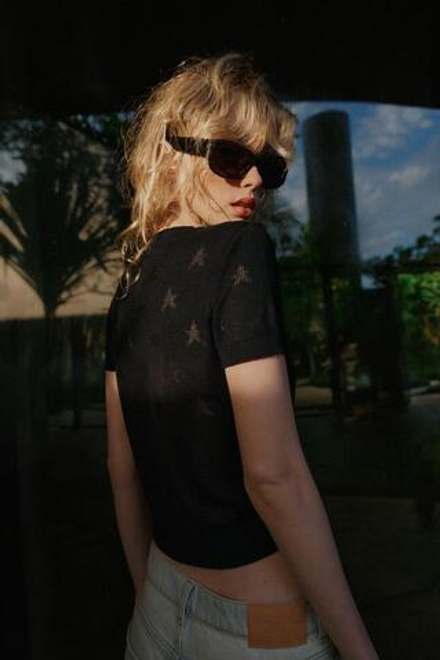 ZARA КАРДИГАН С КОРОТКИМИ РУКАВАМИ И ЗВЕЗДАМИ, ЧЕРНЫЙ