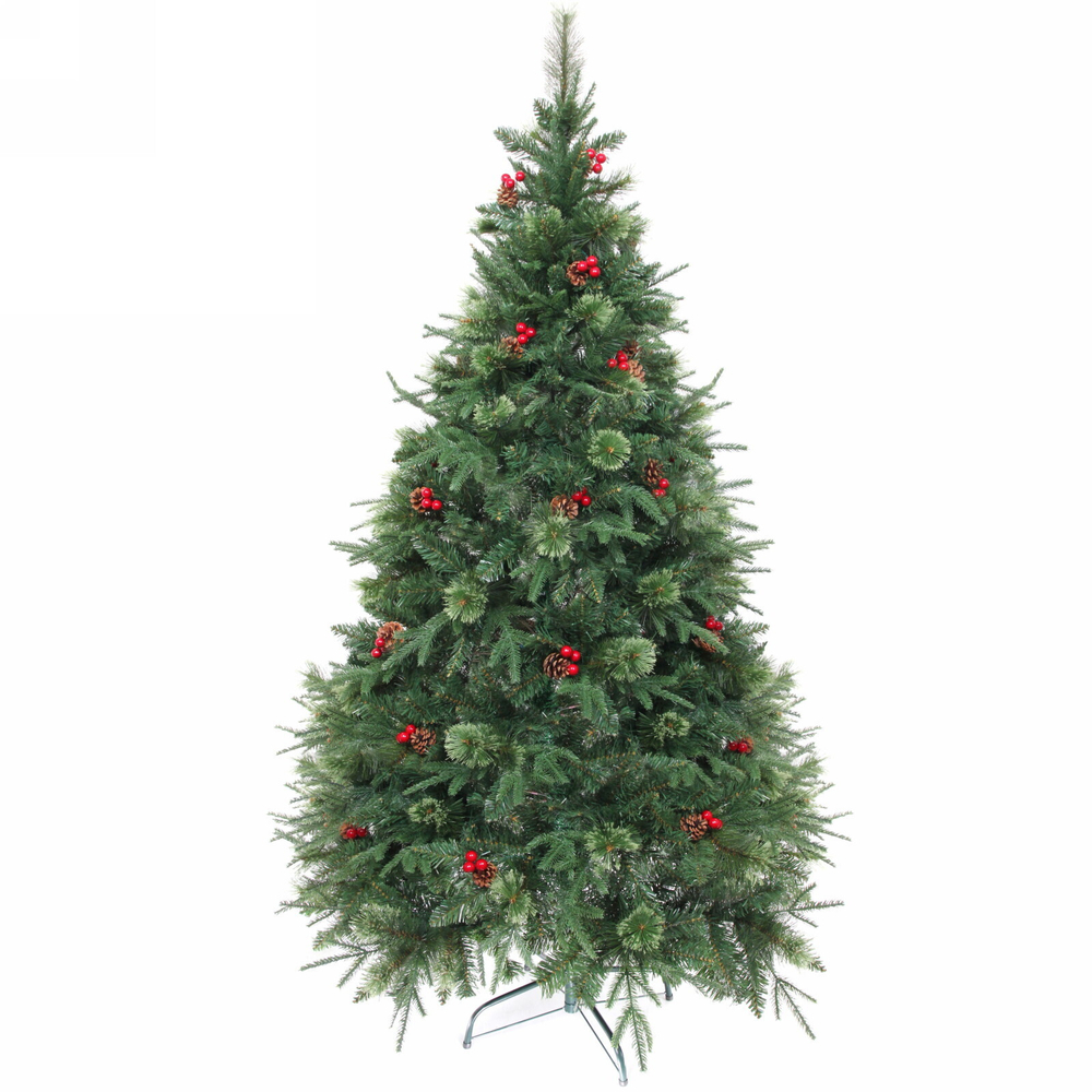Ёлка «Царевна Зима» 210 см, ПВХ+Леска+Резина, шишки и ягоды (919 веток)