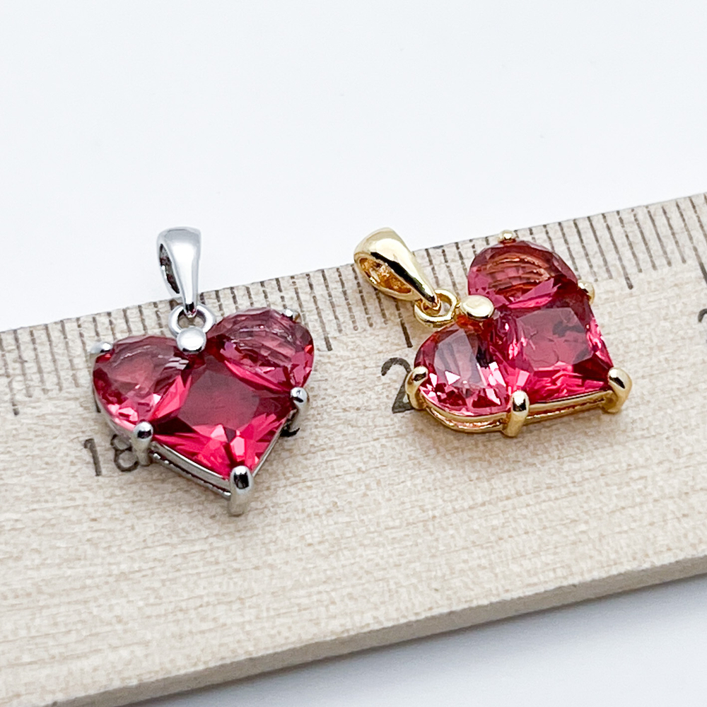 Подвеска Сердце, цвет золото+малиновый, размер 14*14 мм, цена за 1 шт