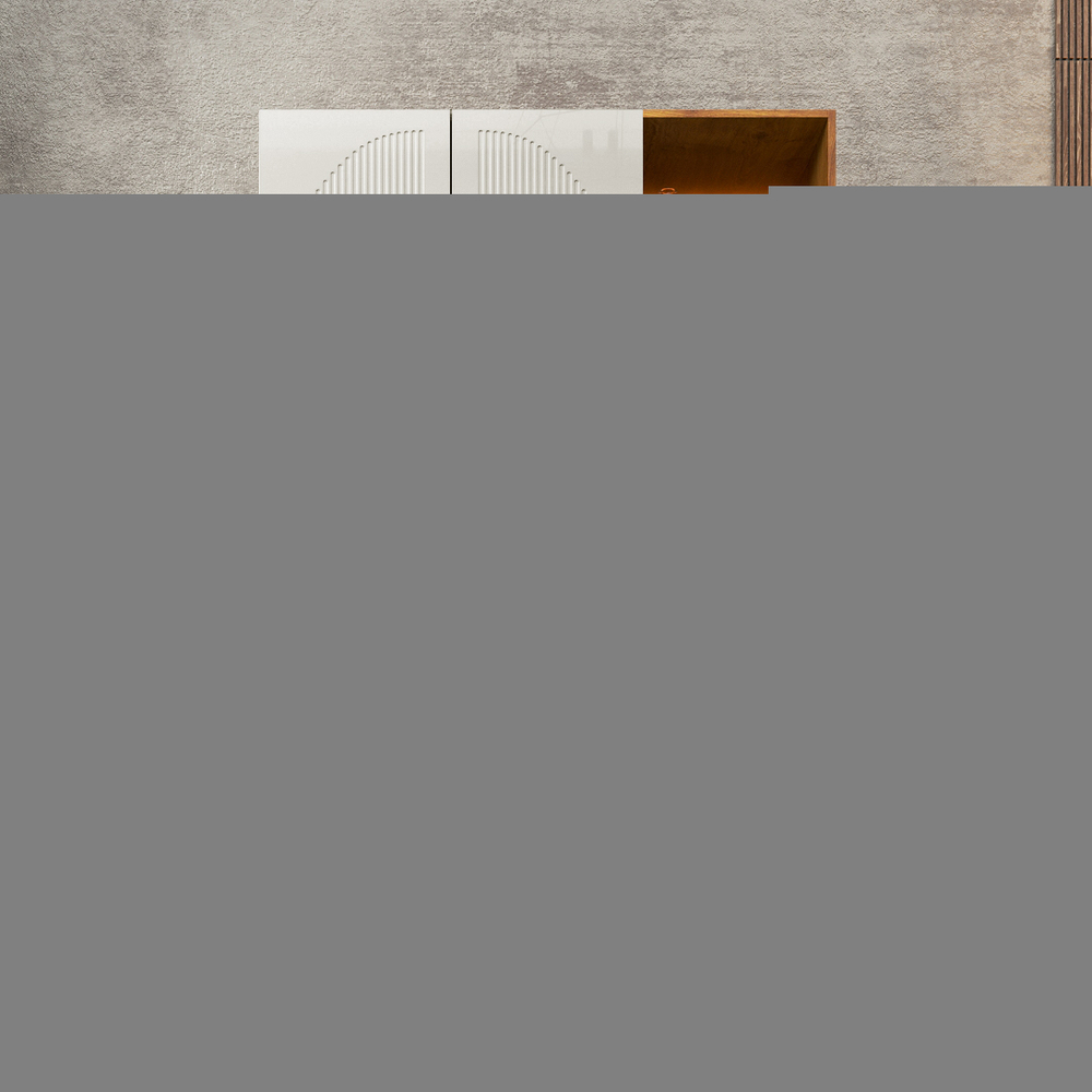 Шкаф Агератум МДФ двухсекционный с стеллажом Лайн флай (0,27) А10029 матовая - Орех Экко 9459  170*50*260