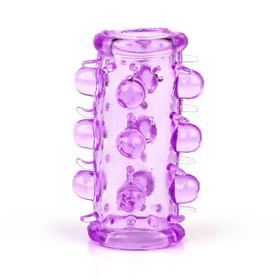 Насадка на фаллос фиолетовая с шипами и бусинами в пластиковой упаковке (Цвет: фиолетовый)