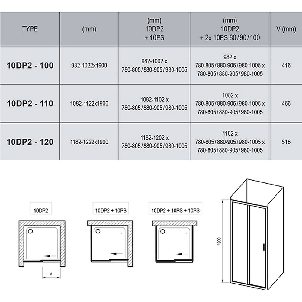 Душевая дверь Ravak 10° 10DP2 100 0ZVA0100Z1 профиль Белый стекло Transparent