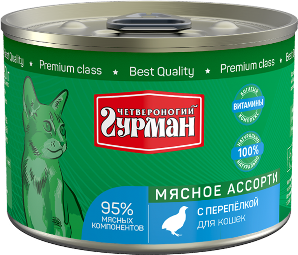 Корм консервированный для кошек Четвероногий гурман "Мясное ассорти с потрошками", 100 г