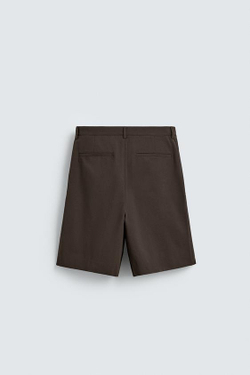 ZARA БЕРМУДЫ RELAXED FIT СО СКЛАДКАМИ, ШОКОЛАДНЫЙ