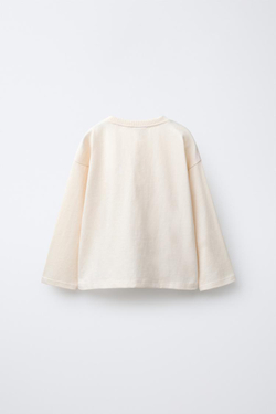 ZARA ФУТБОЛКА С КАРМАНОМ И ЭЛЬФОМ, ЭКРЮ