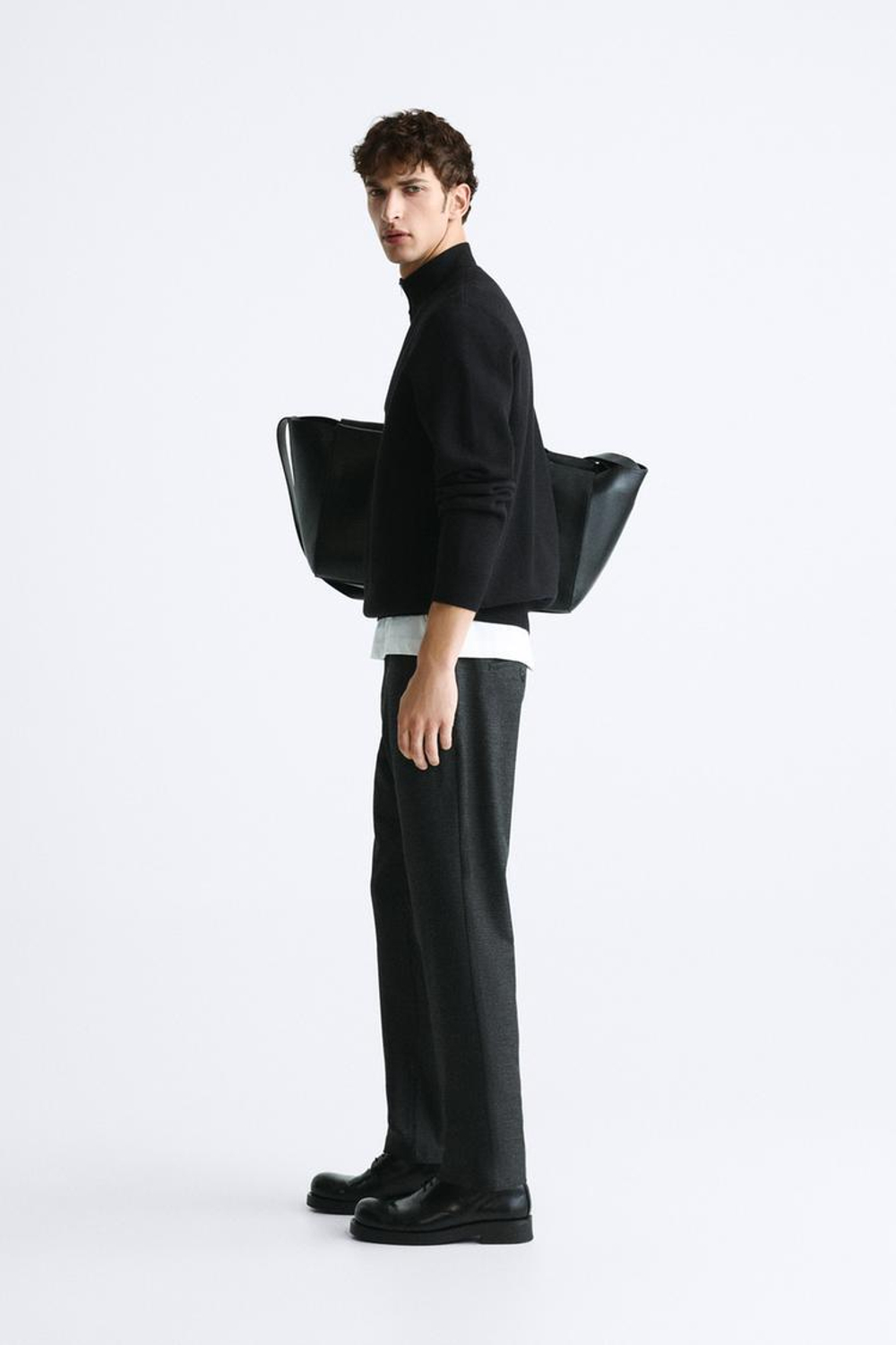 ZARA БРЮКИ КОМФОРТНОЙ ПОСАДКИ ИЗ РЕЛЬЕФНОЙ ТКАНИ, СЕРЫЙ