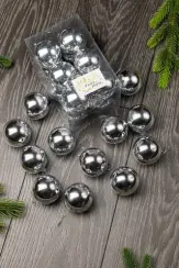 Набор пластиковых шаров Вероника 60 мм., серебро глянцевый, 12 шт., ЕлкиТорг (150217)