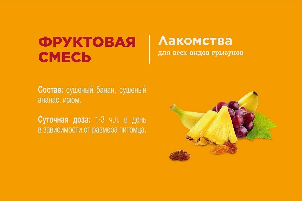 Лакомство для всех видов грызунов Фруктовая смесь, 200г Little One