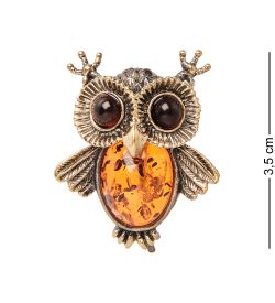 AM-1747 Брошь «Совушка Красотка» (латунь, янтарь)