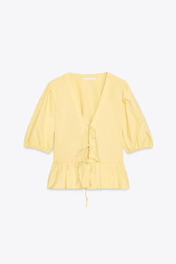 ZARA КОМБИНИРОВАННЫЙ ТОП С ЗАВЯЗКАМИ, ЖЕЛТЫЙ