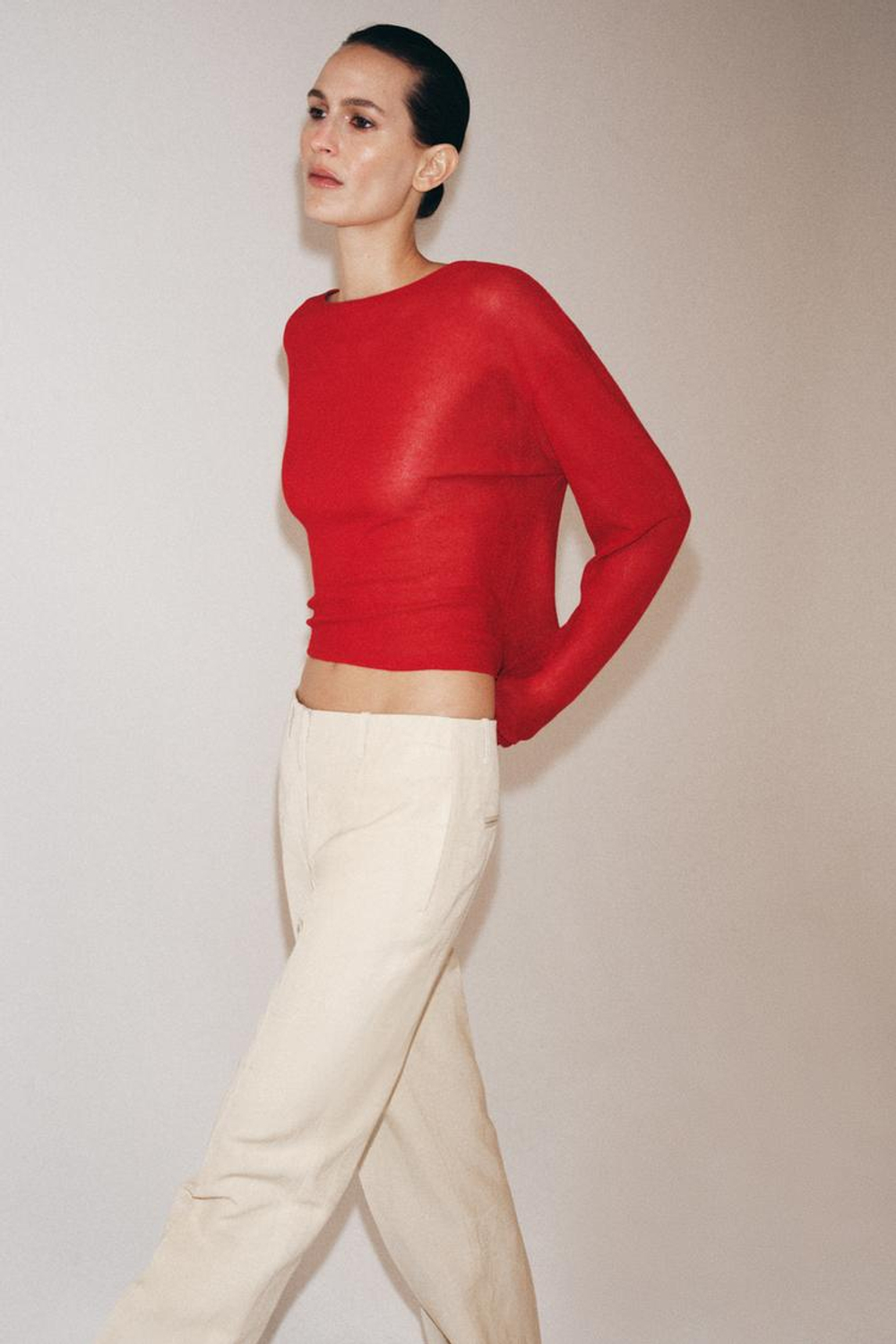 ZARA АЖУРНЫЙ СВИТЕР, КРАСНЫЙ